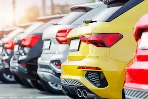 back view of row of SUVs
