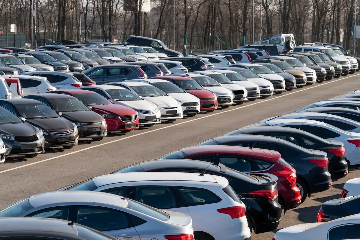 lines of cars in a lot 