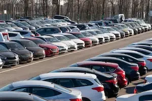 lines of cars in a lot 