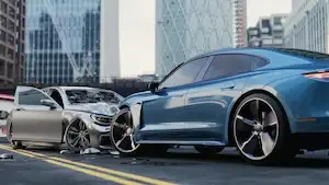 two vehicles in a collision 