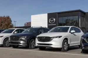 Mazdas in a dealership lot