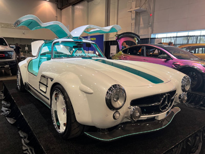 S-KLUB LA exhibited this 1955 Mercedes-Benz 300SL, built on a Tesla Model 3, part of the SEMA Future