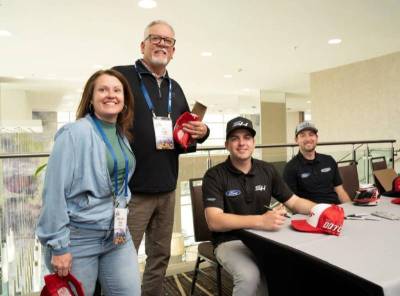 Left to right: Melody and Gil Shaw, Wesco Group, with NASCAR Cup Series drivers Noah Gragson and Cha