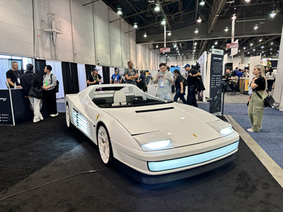 A Ferrari EV featured in the Legacy EVs booth in Central Hall.