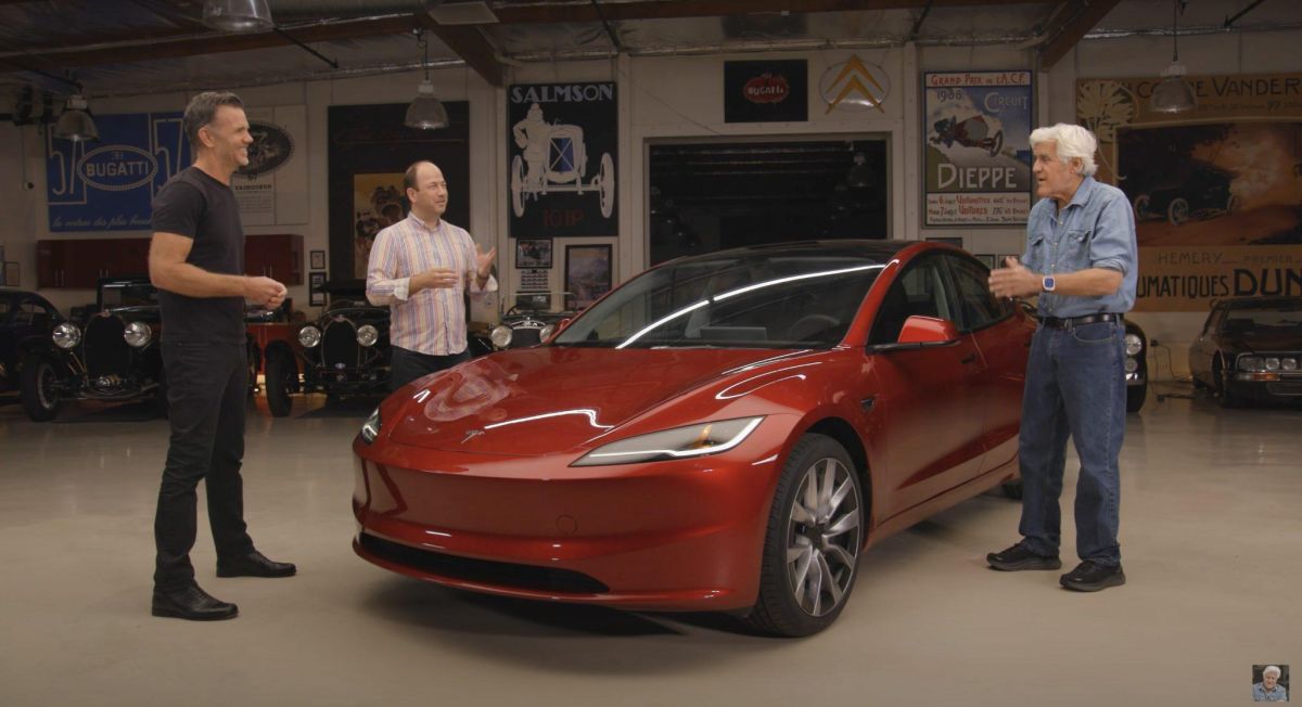 Jay Leno Takes a look at an Upgraded Tesla Model 3