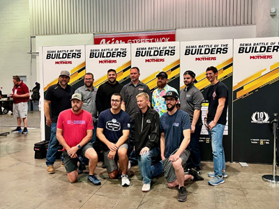 Most of the Top 12 in the 2023 SEMA Battle of the Builders is pictured after they were announced.