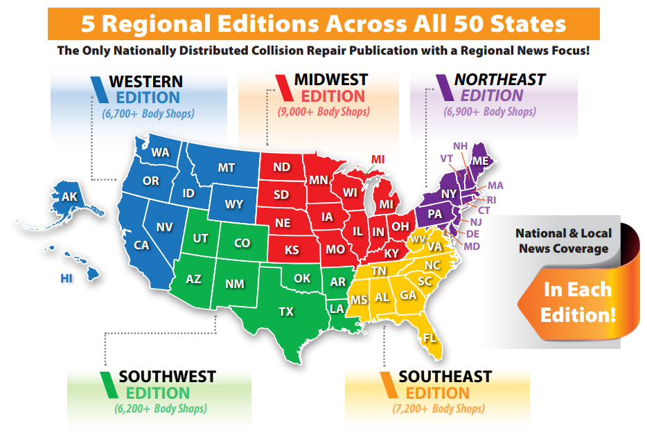 autobody news circulation into five regions of the united states
