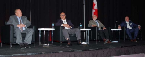 The panel discussing parts supply chain issues at the MSO Symposium included, pictured left to right, Mark Miller, Shawn Hezar, Darrell Amberson and Marty Evans. 