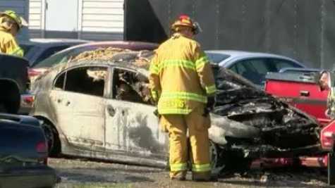 A car caught fire at a Springfield Township auto body shop. 