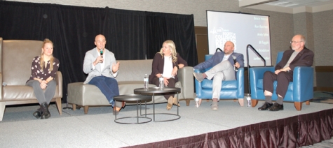 A panel discussion during the SCRS Repairers Roundtable included, from left, Jordan Hendler, Kyle Bradshaw, Jill Tuggle, Andy Tylka and Ron Reichen.