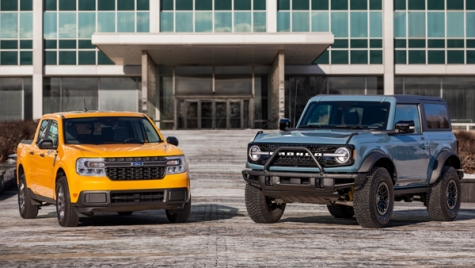 The all-new 2022 Ford Bronco, right, has taken home the 2022 North American Utility of the Year award and the all-new 2022 Ford Maverick, left, received the 2022 North American Truck of the Year award. Vehicles shown with available equipment.