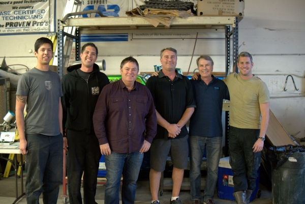 (L to R) Greg Engle and Dave Engle from Engle Bros Fabrication; Mike Brewer, co-host of Wheeler Dealers; Stan and Pat Shrewsbury, Prestige Quality Collision; and Ant Anstead, co-host of Wheeler Dealers 