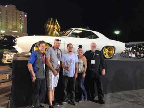 Cam Miller and team with &quot;Under Pressure,&quot; the white 1969 Chevy Camaro that was the 2016 SEMA &#039;Battle of the Builders&#039; winner.