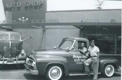 Tom Bistagne (in truck) and George Bistagne circa 1950